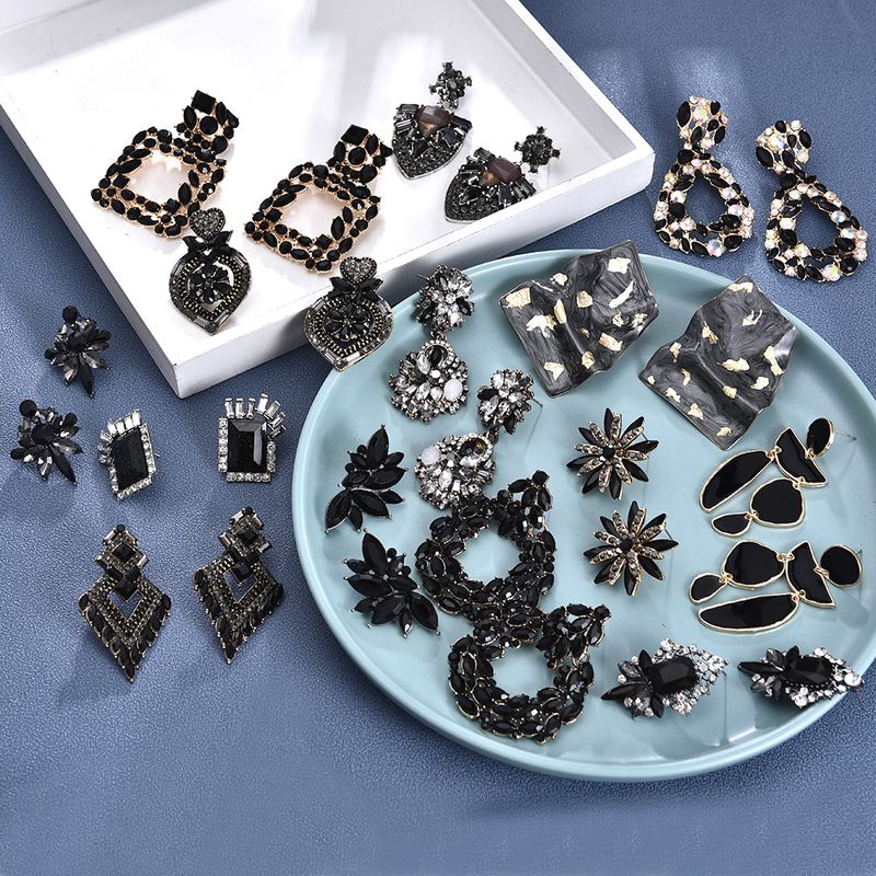 Glam Geometric Steel Inlay Artificial Crystal Women's Drop Earrings 1 Pair