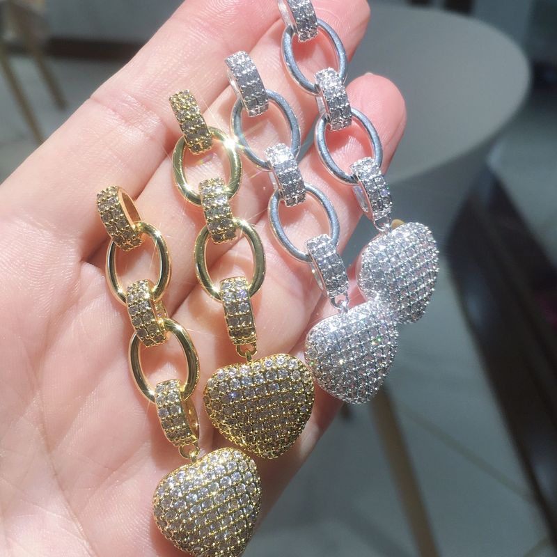Einfacher Stil Herzform Kupfer Vergoldet Inlay Künstlicher Diamant Tropfenohrringe 1 Paar