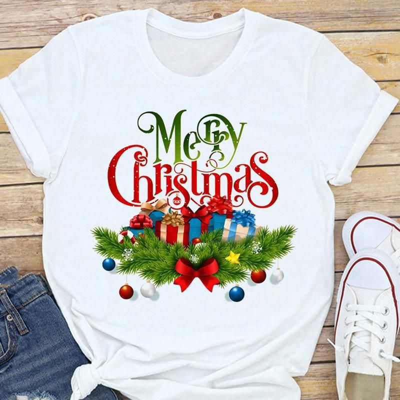 Women's T-shirt Short Sleeve T-shirts Printing Fashion Christmas Tree Letter