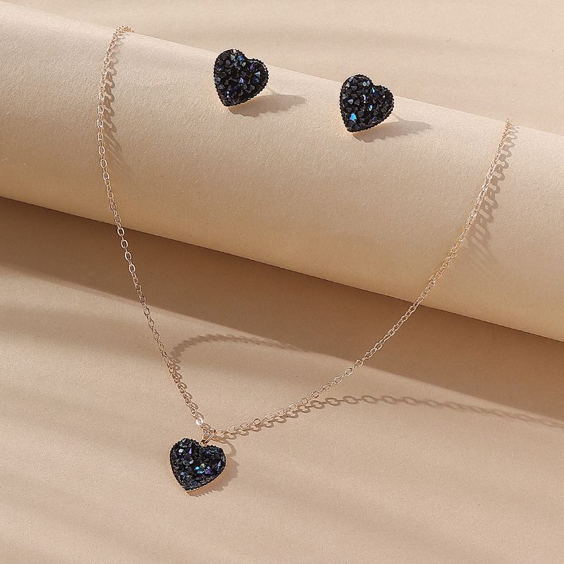 Fashion Heart Shape Alloy Inlay Rhinestones Women's Earrings Necklace 1 Set