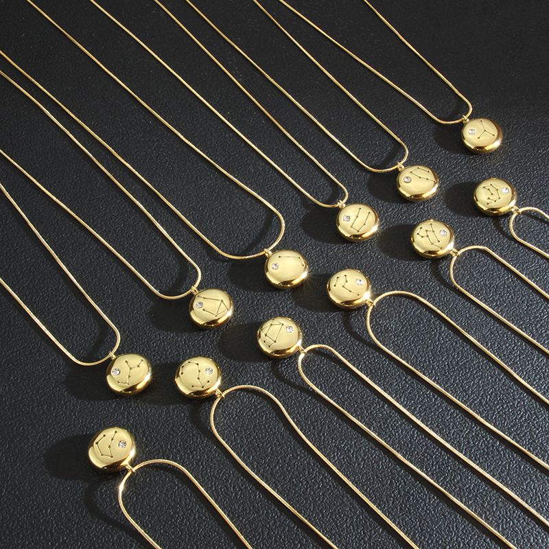 Fashion Constellation Stainless Steel Inlay Zircon Pendant Necklace 1 Piece