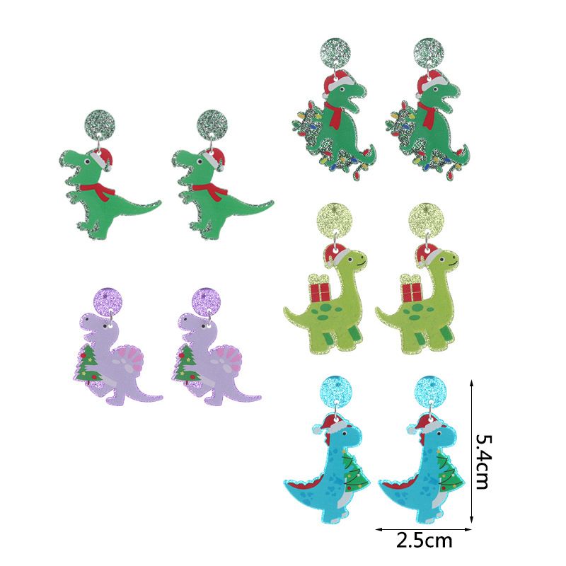 Moda Dinosaurio Arílico Impresión Navidad Mujeres Pendientes De Gota 1 Par