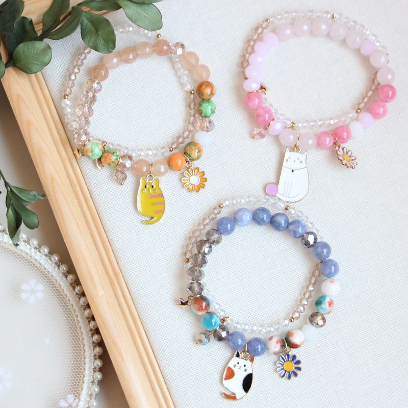 Mode Katze Gänseblümchen Kristall Perlen Frau Armbänder 1 Stück