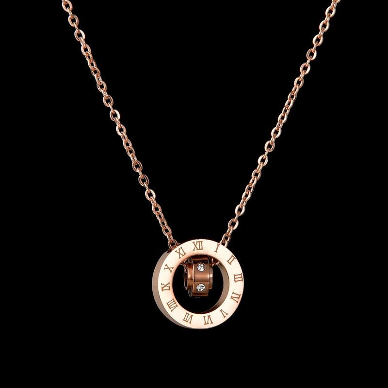 Simple Style Circle Number Stainless Steel Inlay Rhinestones Pendant Necklace 1 Piece