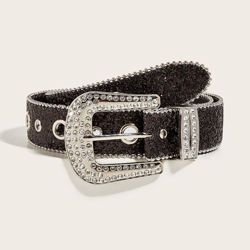 Fashion Solid Color Pu Leather Alloy Inlay Rhinestones Women's Leather Belts 1 Piece