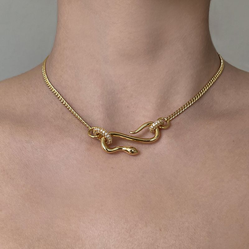 Moda Serpiente Cobre Embutido Diamante Artificial Collar 1 Pieza