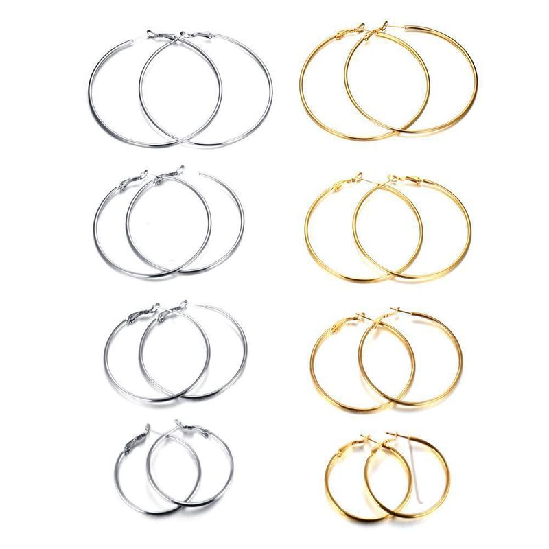 Exaggerated Circle Stainless Steel Gold Plated Earrings 1 Pair