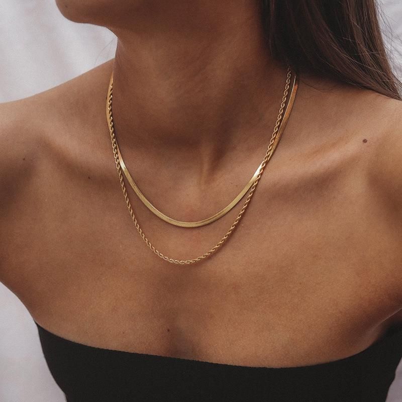 Mode Geometrisch Titan Stahl Vergoldet Vergoldet Geschichtete Halskette