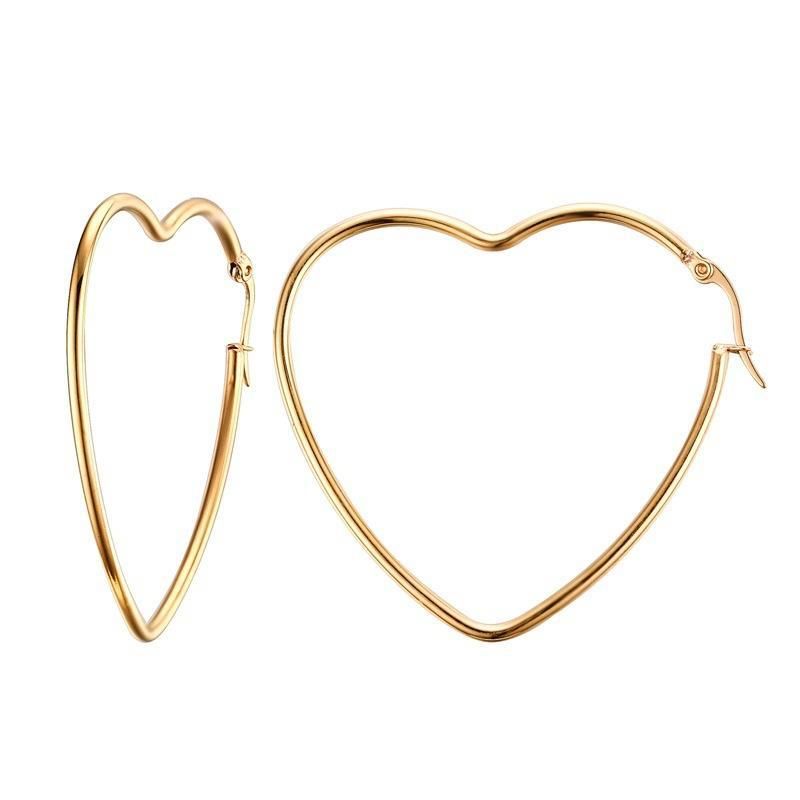 Estilo Simple Forma De Corazón Acero Titanio Chapado En Oro Pendientes De Aro 1 Par