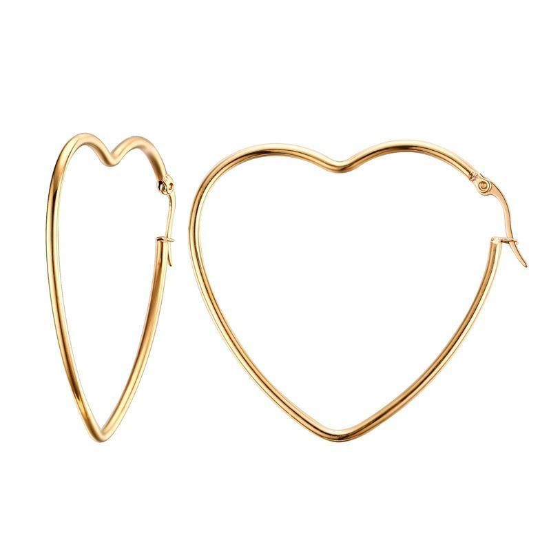 Simple Style Heart Shape Titanium Steel Gold Plated Hoop Earrings 1 Pair