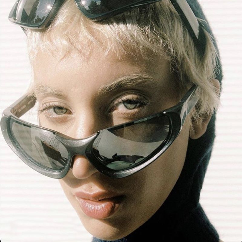 Punk Color Block Resin Cat Eye Half Frame Women's Sunglasses