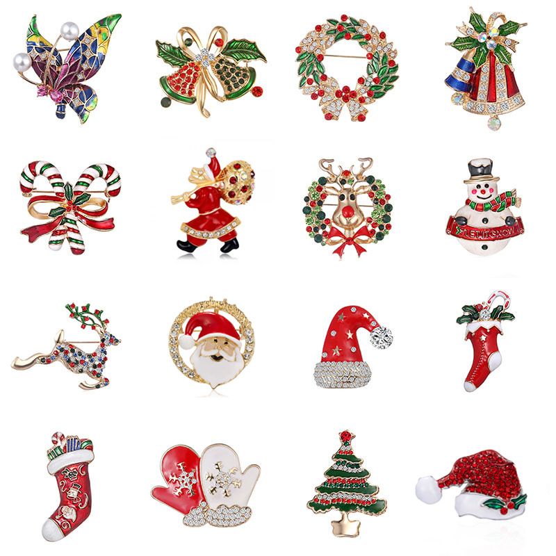 Fashion Christmas Hat Christmas Tree Santa Claus Alloy Inlay Rhinestones Women's Brooches 1 Piece