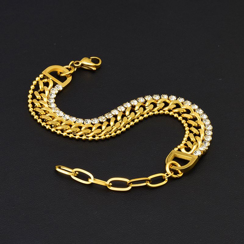 Fashion Geometric Titanium Steel Gold Plated Rhinestones Bracelets 1 Piece