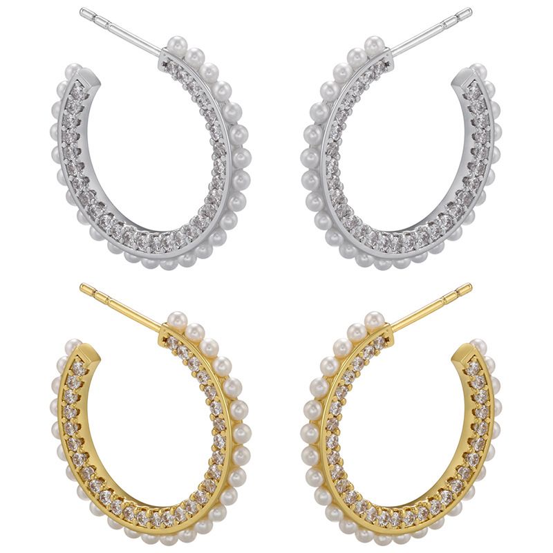 Fashion Geometric Copper Plating Artificial Pearls Zircon Earrings 1 Pair