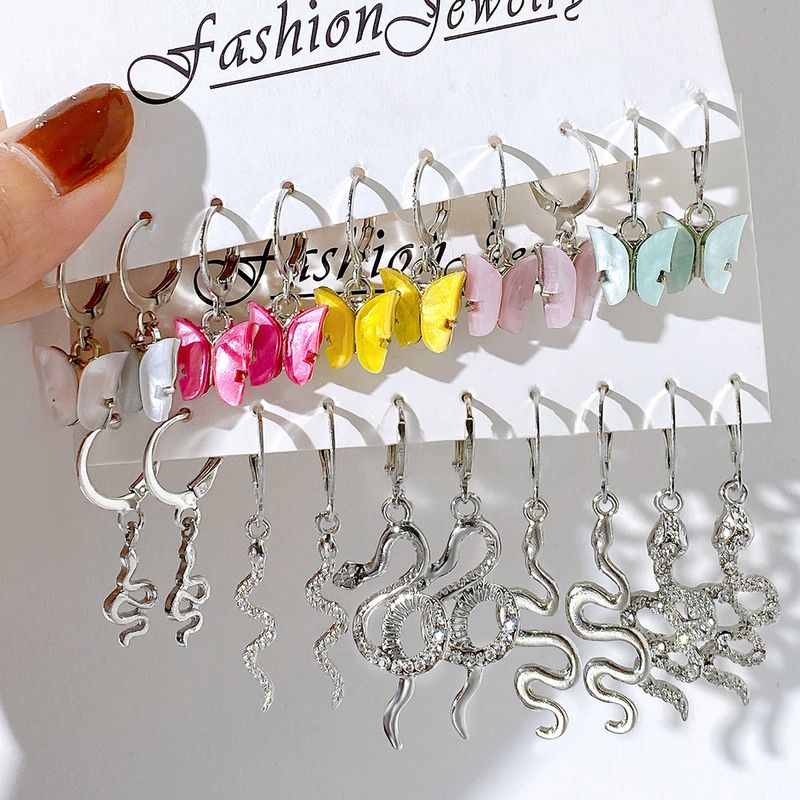 5 Piece Set Fashion Butterfly Plating Metal Drop Earrings
