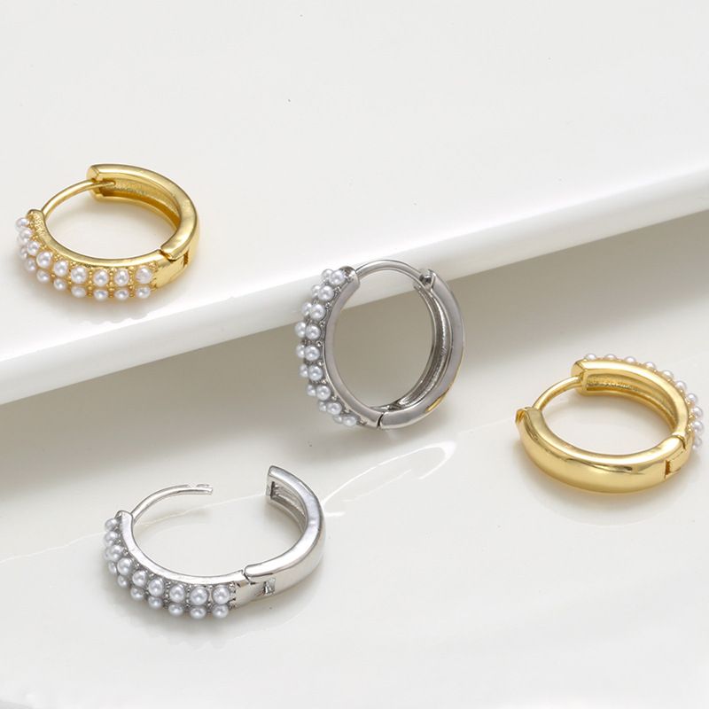 Mode Geometrisch Messing Inlay Künstliche Perlen Ohrringe 1 Paar