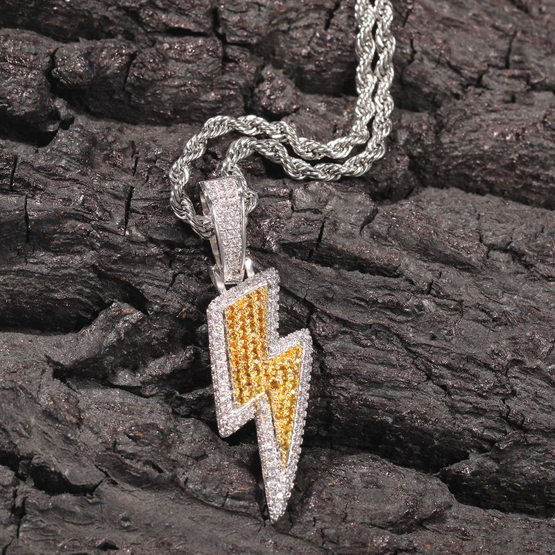Hip-hop Lightning Stainless Steel Inlaid Zircon Pendant Necklace