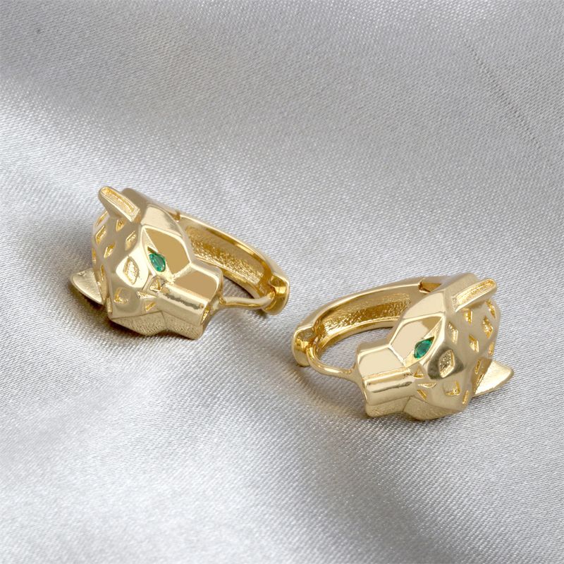 Fashion Animal Leopard Copper Gold Plated Zircon Hoop Earrings 1 Pair