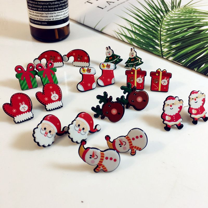 Cute Christmas Tree Santa Claus Gift Box Arylic Women's Ear Studs 1 Pair