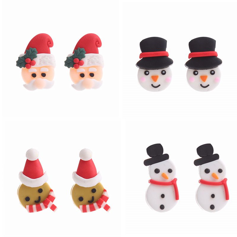 Fashion Santa Claus Snowman Snowflake Soft Clay Women's Ear Studs 1 Pair