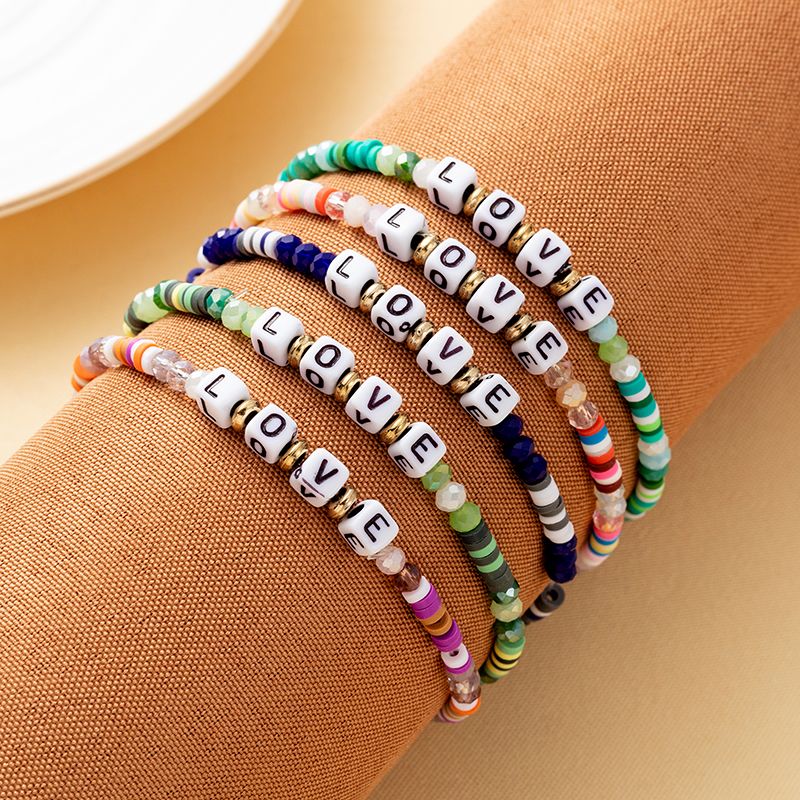 Vacation Geometric Letter Arylic Artificial Crystal Soft Clay Beaded Women's Bracelets 1 Piece