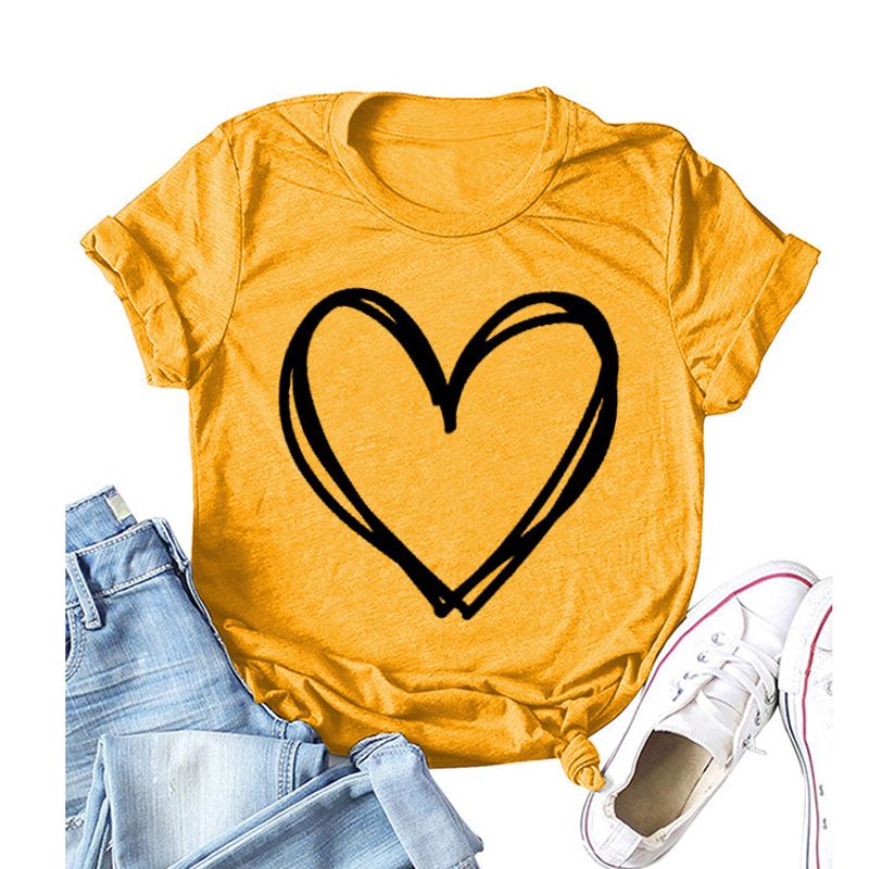 Women's T-shirt Short Sleeve T-shirts Printing Contrast Binding Fashion Heart Shape