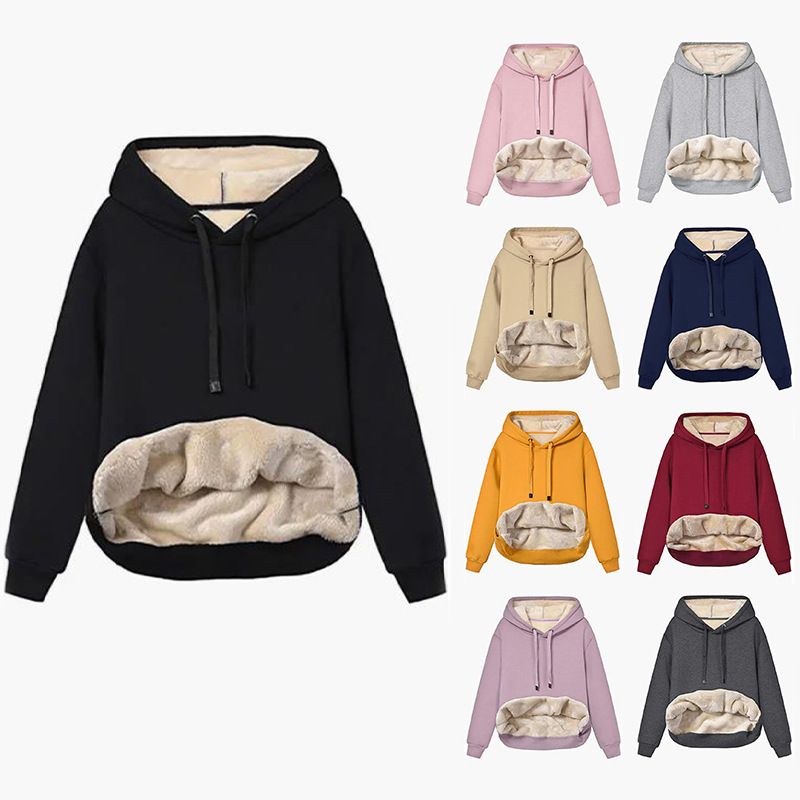Damen Hoodie Langarm Kapuzen Pullover & Sweatshirts Tasche Mode Einfarbig