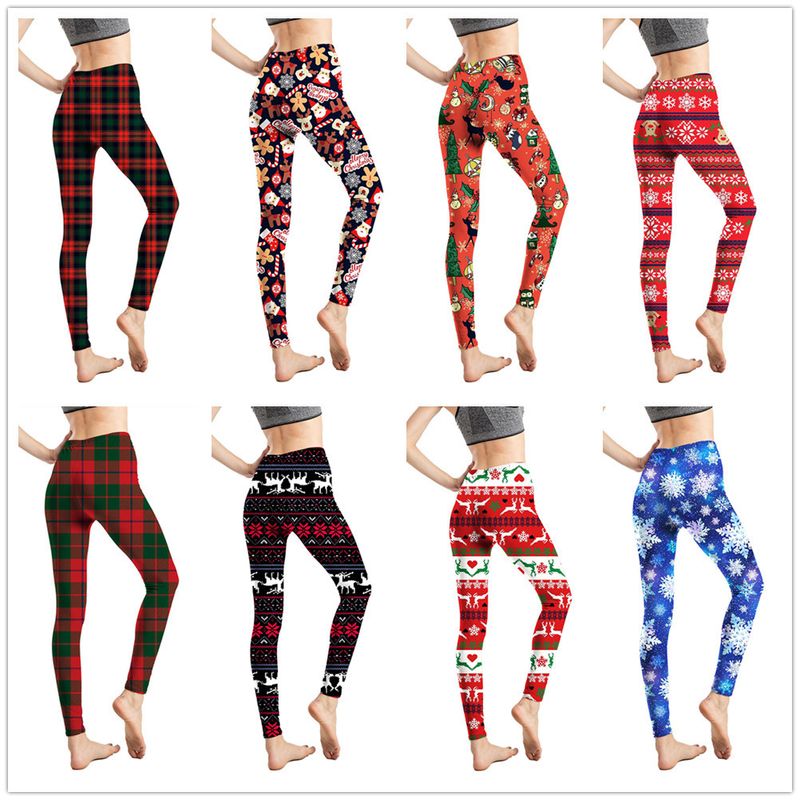 Simple Style Snowflake Spandex Polyester Ankle-length Leggings