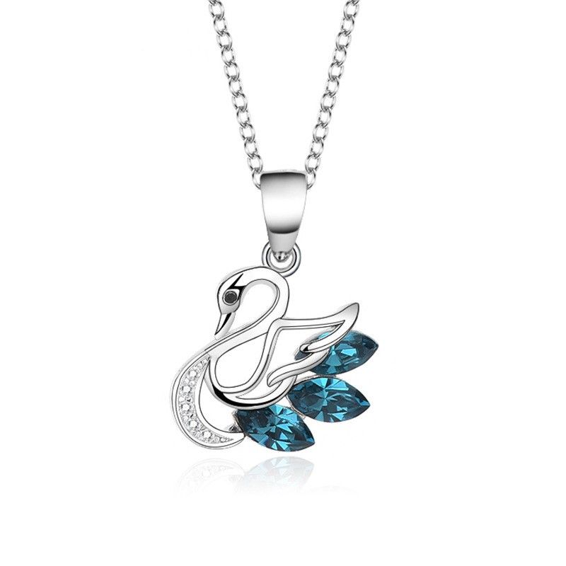 Simple Style Swan Sterling Silver Diamond Zircon Necklace