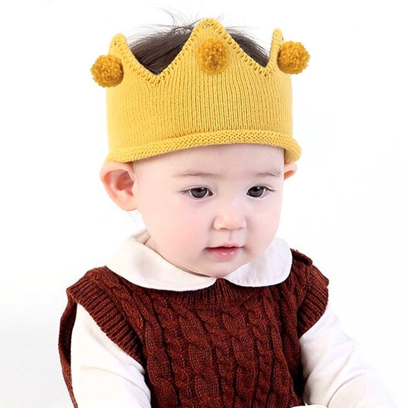 Children Unisex Fashion Crown Pom Poms Wool Cap