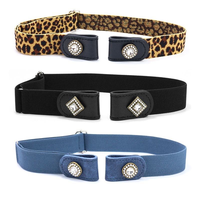 Fashion Solid Color Leopard Pu Leather Alloy Diamond Women's Woven Belts 1 Piece