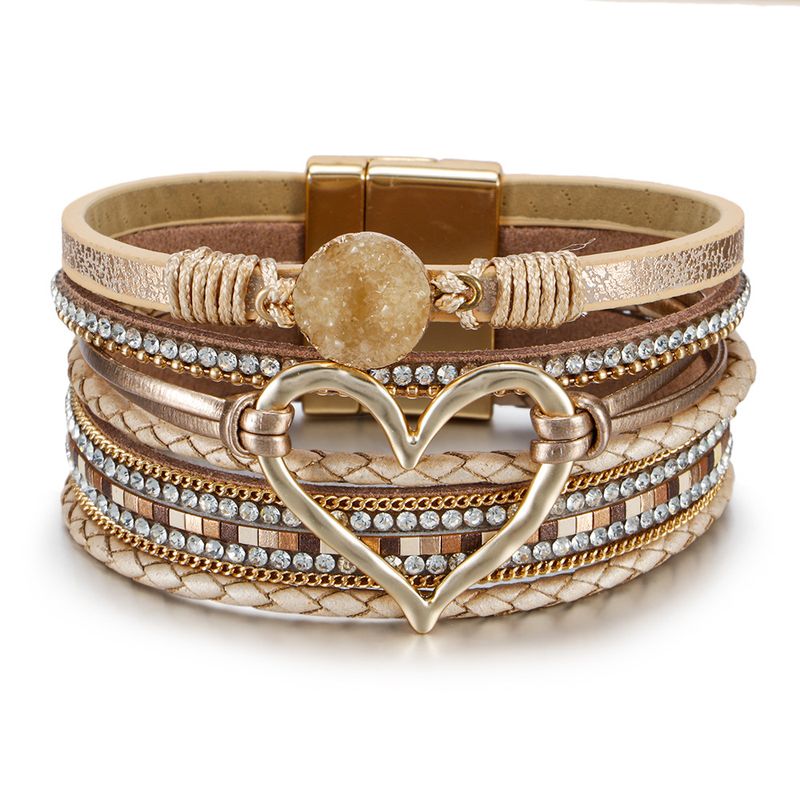 Fashion Heart Shape Pu Leather Alloy Braid Women's Bracelets