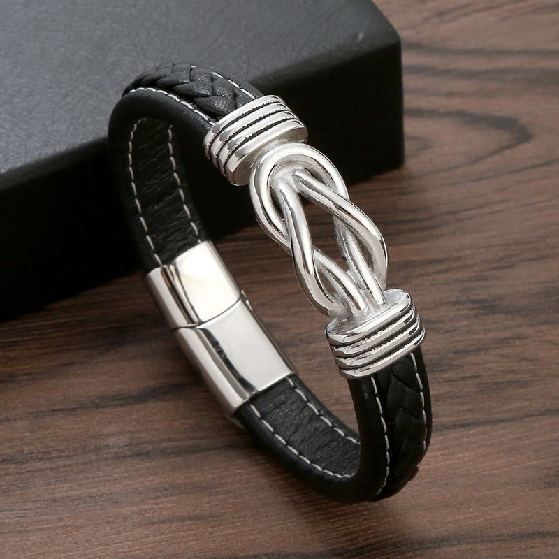 Fashion U Shape Pu Leather Titanium Steel Polishing Men's Bangle 1 Piece