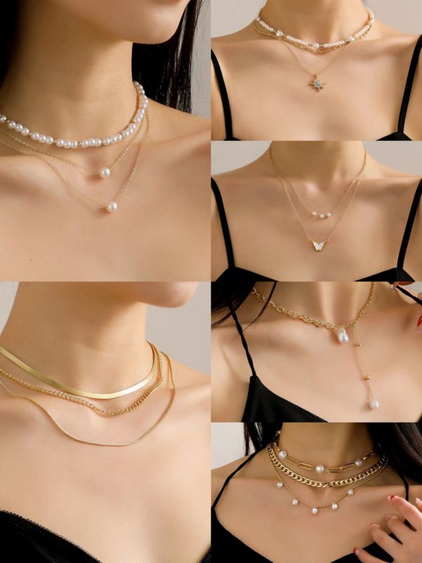 Elegant Heart Shape Butterfly Alloy Plating Artificial Pearls Women's Layered Necklaces 1 Piece