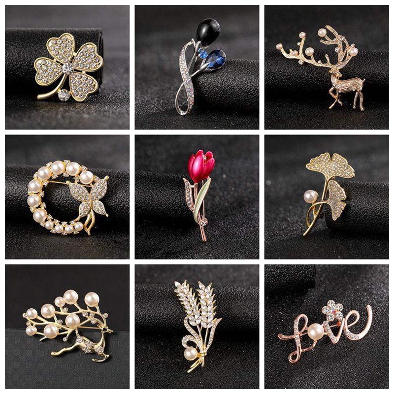 Moda Flor Aleación Enchapado Embutido Piedras Preciosas Artificiales Perla Mujeres Broches