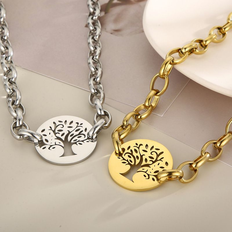 Fashion Tree Titanium Steel Plating Hollow Out Bracelets Necklace