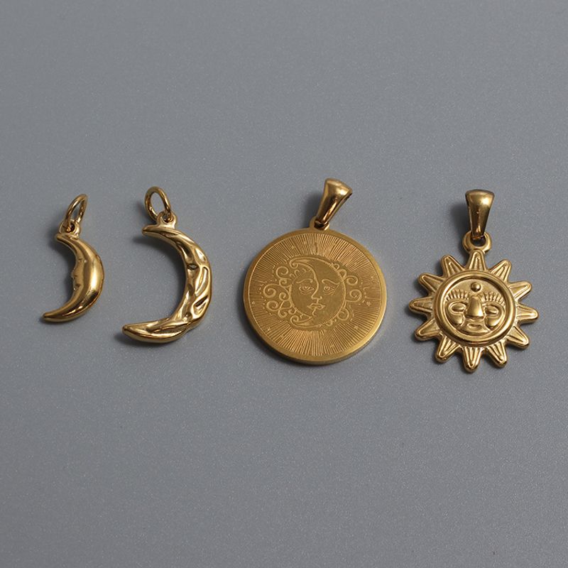 1 Pièce Acier Au Titane Plaqué Or 18K Soleil Lune Brillant Pendentif