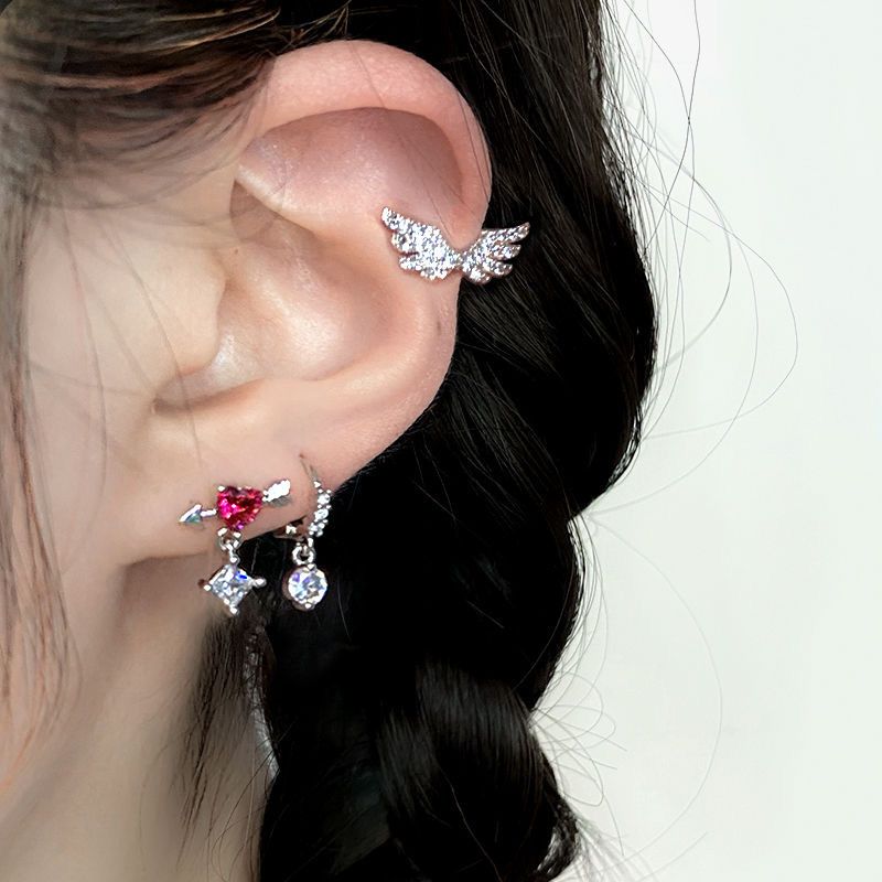 Fashion Heart Shape Titanium Steel Inlay Artificial Gemstones Drop Earrings 1 Piece
