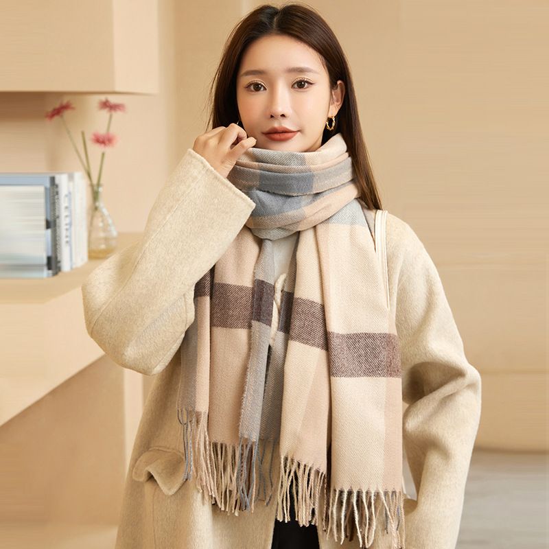 Women's Fashion Plaid Imitation Cashmere Tassel Winter Scarves