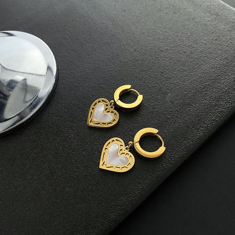 Fashion Heart Shape Titanium Steel Plating Shell Dangling Earrings 1 Pair