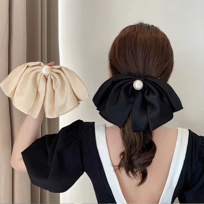 Fashion Bow Knot Cloth Pearl Hair Clip 1 Piece