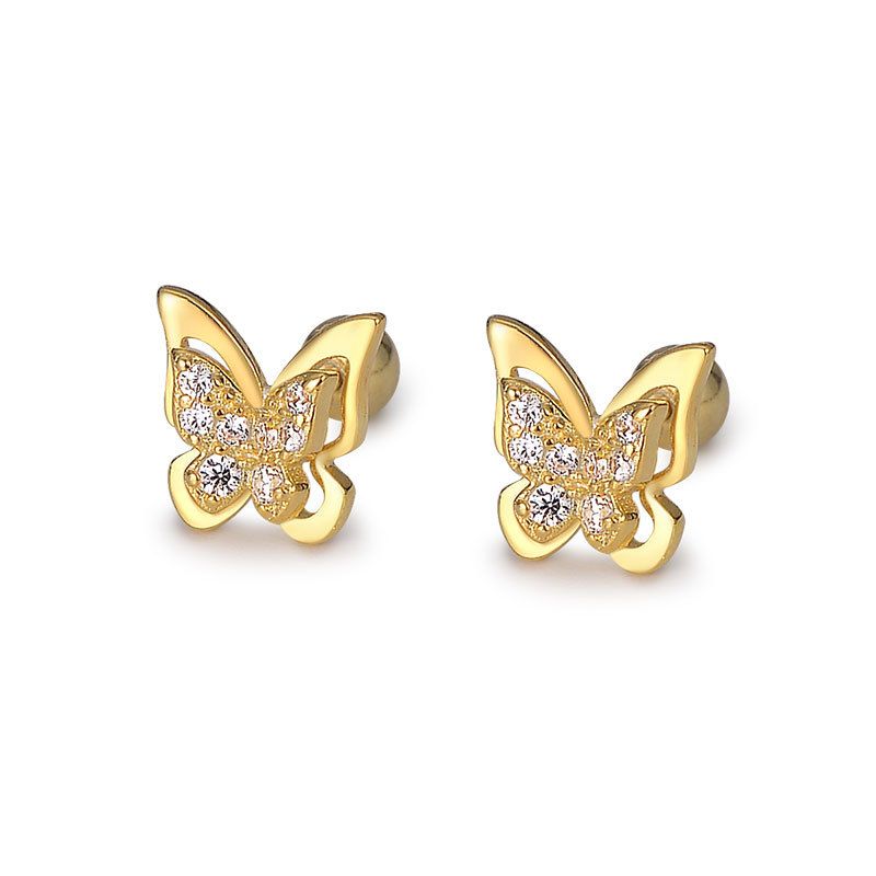 Sweet Butterfly Sterling Silver Plating Zircon Ear Studs 1 Pair