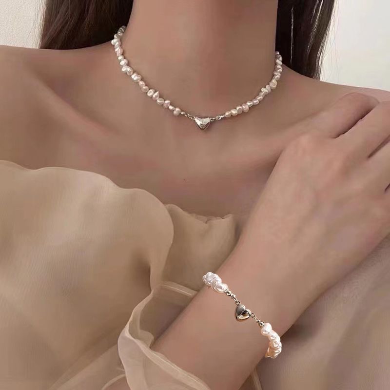 Mode Forme De Cœur Perle Perlé Collier 1 Pièce