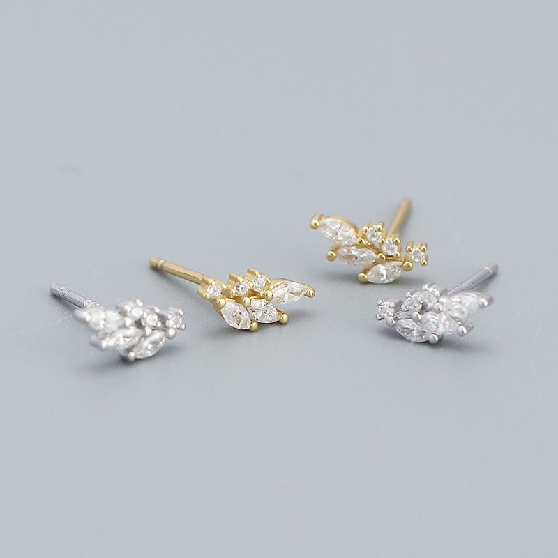 Fashion Flower Sterling Silver Inlay Zircon Ear Studs 1 Pair