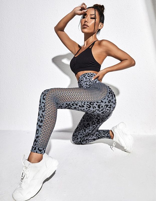 Fashion Leopard Nylon Polyester Mesh Active Bottoms Leggings