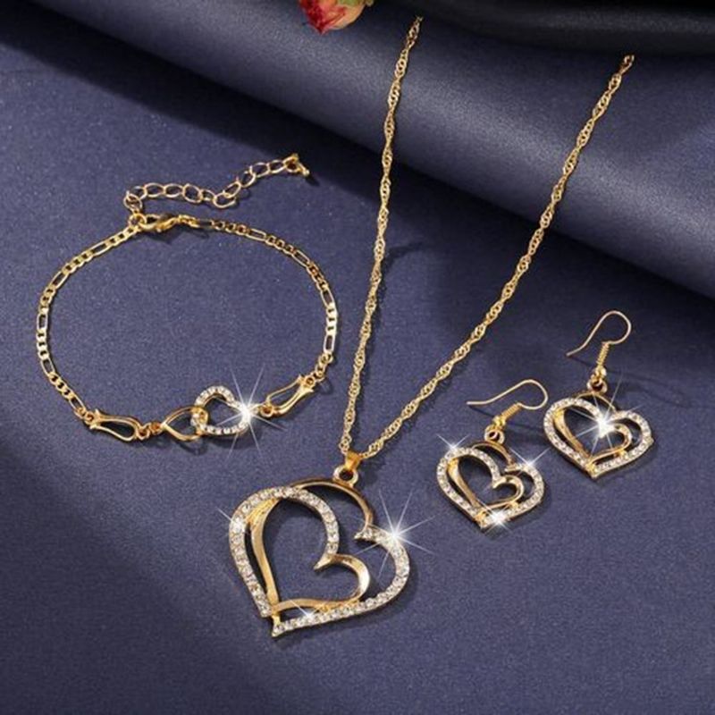 Glam Heart Shape Alloy Plating Rhinestones Women's Bracelets Earrings Necklace