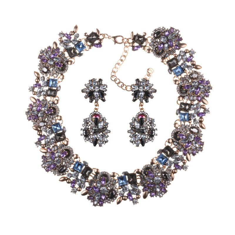 Luxurious Geometric Alloy Plating Rhinestones Women's Earrings Necklace