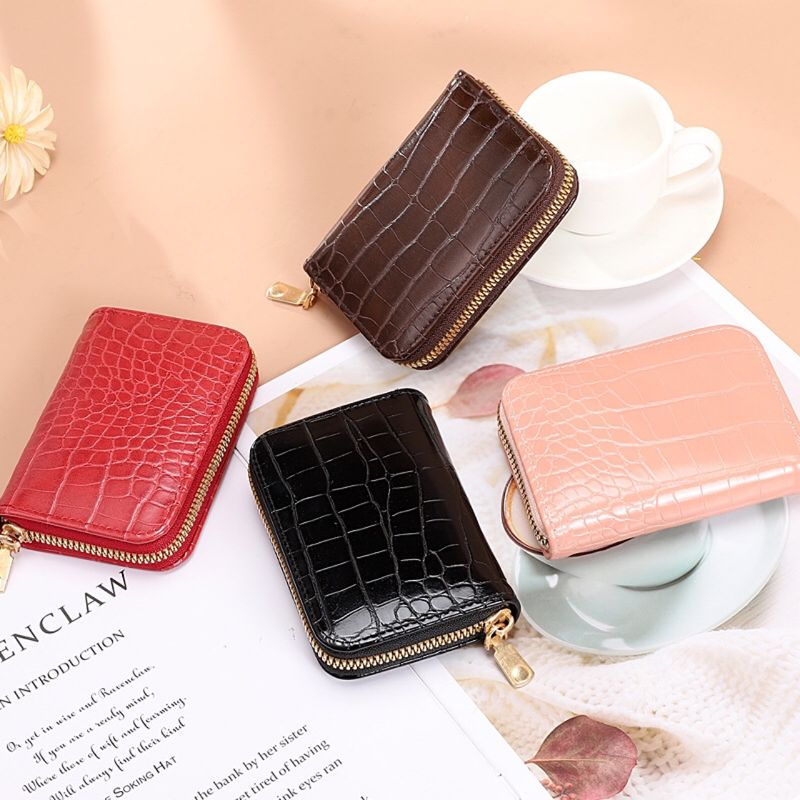 Unisex Crocodile Pu Leather Zipper Card Holders