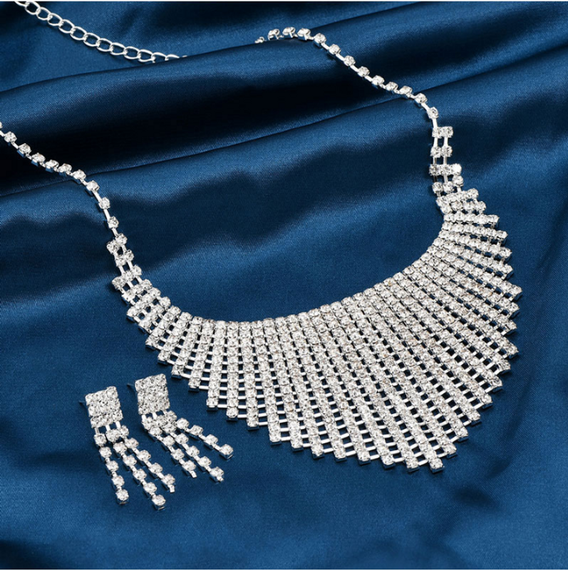 Fashion Tassel Alloy Inlay Rhinestones Earrings Necklace 1 Set