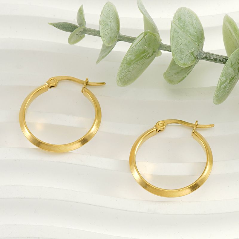 Simple Style Round Titanium Steel Gold Plated Earrings 1 Pair